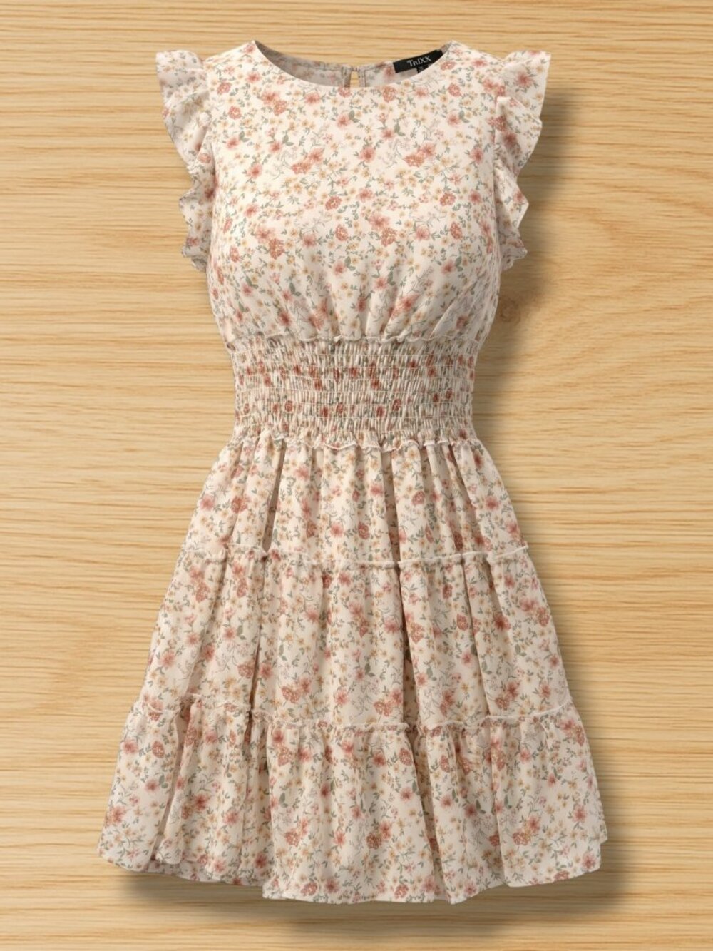 Trixxi Pastel Yellow Floral Tiered Ruffle Cap Sleeve Midi Dress M